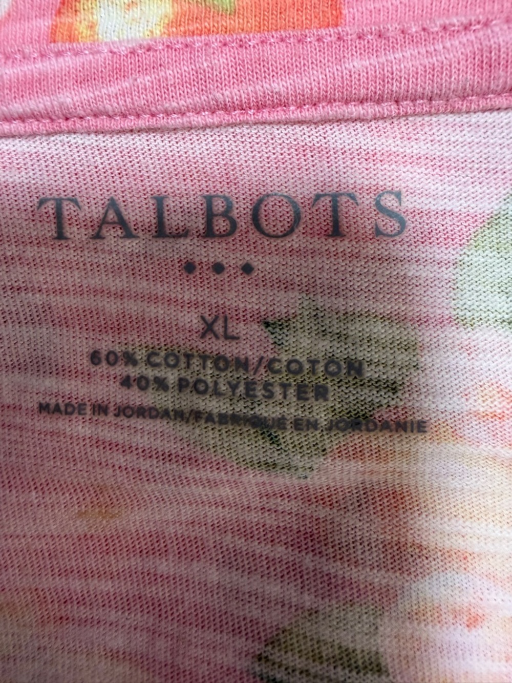 Talbots Pink Citrus Fruit Print Cotton V-Neck Tee - Size XL - Lemons & Oranges - Picture 6 of 8